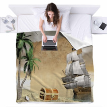 Pirate Ship Finding Treasure - 3D Render Blankets 64457354