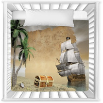 Pirate Ship Finding Treasure - 3D Render Nursery Decor 64457354