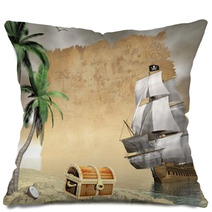 Pirate Ship Finding Treasure - 3D Render Pillows 64457354