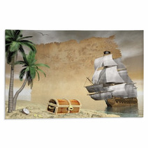 Pirate Ship Finding Treasure - 3D Render Rugs 64457354
