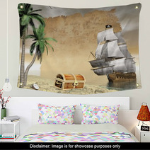 Pirate Ship Finding Treasure - 3D Render Wall Art 64457354