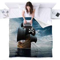 Pirate Ship On The High Seas Blankets 145637920