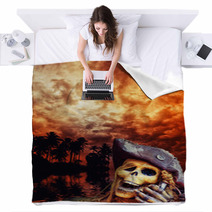 Pirate Skeleton In The Caribbeans Blankets 52910904