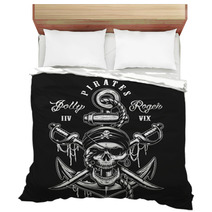 Pirate Skull Emblem With Swords Anchor And Rope On Dark Background Bedding 180128690