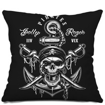 Pirate Skull Emblem With Swords Anchor And Rope On Dark Background Pillows 180128690