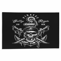 Pirate Skull Emblem With Swords Anchor And Rope On Dark Background Rugs 180128690