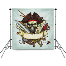 Pirate Skull Logo Design Vector Illustrations With Space For Backdrops 87460198