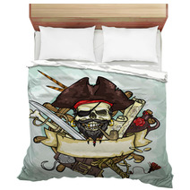 Pirate Skull Logo Design Vector Illustrations With Space For Bedding 87460198