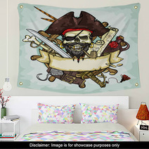 Pirate Skull Logo Design Vector Illustrations With Space For Wall Art 87460198