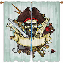 Pirate Skull Logo Design Vector Illustrations With Space For Window Curtains 87460198