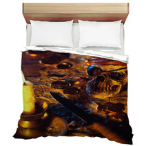 Pirate Theme With Skull, Knife, Treasure Map And Gold Coins. Bedding 64735843