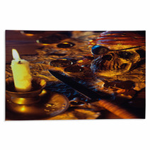 Pirate Theme With Skull, Knife, Treasure Map And Gold Coins. Rugs 64735843
