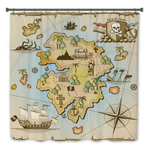 Pirate Treasure Island Vector Map Bath Decor 95611259
