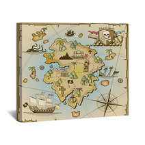 Pirate Treasure Island Vector Map Wall Art 95611259