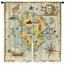 Pirate Treasure Island Vector Map Window Curtains 95611259