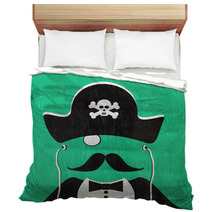 Pirate With Earphones On Wood Grain Texture Bedding 129399362