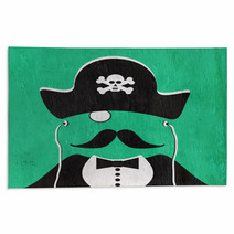 Pirate With Earphones On Wood Grain Texture Rugs 129399362