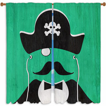 Pirate With Earphones On Wood Grain Texture Window Curtains 129399362