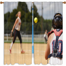 Pitcher And Catcher Warming Up Window Curtains 27529160