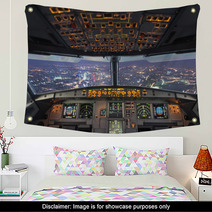 Plane Cockpit And City Of Night Wall Art 84975929