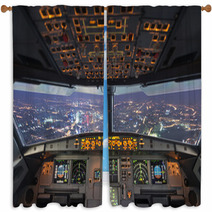 Plane Cockpit And City Of Night Window Curtains 84975929