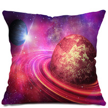 Planet With Rings At Sunrise On The Background Of The Cosmos Pillows 51859493