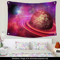 Planet With Rings At Sunrise On The Background Of The Cosmos Wall Art 51859493
