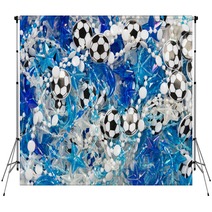 Plastic Blue And White Beads Soccer Balls Stars And Dolphins Abstract Background With A Shallow Depth Of Field Backdrops 175143672