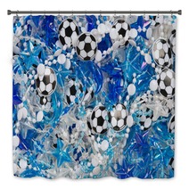 Plastic Blue And White Beads Soccer Balls Stars And Dolphins Abstract Background With A Shallow Depth Of Field Bath Decor 175143672