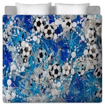 Plastic Blue And White Beads Soccer Balls Stars And Dolphins Abstract Background With A Shallow Depth Of Field Bedding 175143672