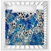 Plastic Blue And White Beads Soccer Balls Stars And Dolphins Abstract Background With A Shallow Depth Of Field Nursery Decor 175143672