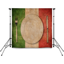 Plate, Fork And Knife On Grunge Italian Flag Backdrops 53960825