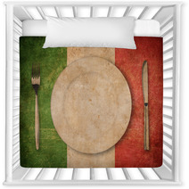 Plate, Fork And Knife On Grunge Italian Flag Nursery Decor 53960825
