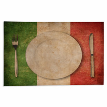 Plate, Fork And Knife On Grunge Italian Flag Rugs 53960825