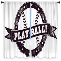 Play Ball Baseball Stamp Window Curtains 48575888