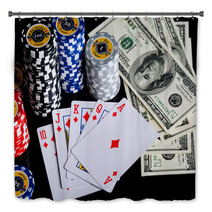 Poker Chips Playing Cards And Dollars Bath Decor 66243317