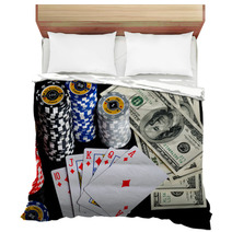 Poker Chips Playing Cards And Dollars Bedding 66243317
