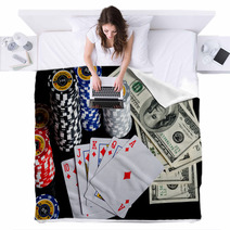 Poker Chips Playing Cards And Dollars Blankets 66243317