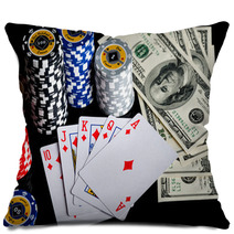 Poker Chips Playing Cards And Dollars Pillows 66243317