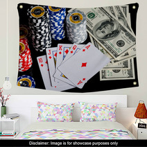 Poker Chips Playing Cards And Dollars Wall Art 66243317