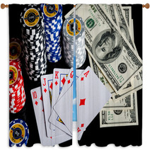 Poker Chips Playing Cards And Dollars Window Curtains 66243317