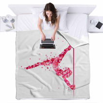 Pole Dance Woman Silhouette Of Rose Petals Blankets 118529265