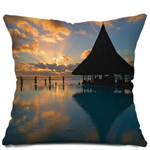 Pool And Bar Silhouetted Against A Spetacular Suns Pillows 87995