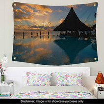 Pool And Bar Silhouetted Against A Spetacular Suns Wall Art 87995
