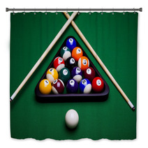 Pool Game Balls Against A Green Bath Decor 29256640