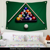 Pool Game Balls Against A Green Wall Art 29256640
