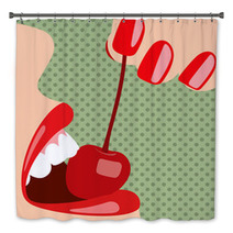 Pop Art Female Mouth With A Cherry Bath Decor 52189910