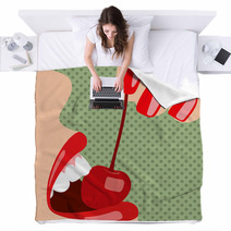 Pop Art Female Mouth With A Cherry Blankets 52189910