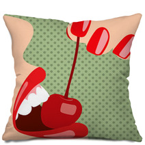 Pop Art Female Mouth With A Cherry Pillows 52189910