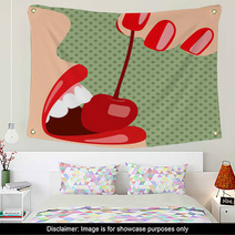 Pop Art Female Mouth With A Cherry Wall Art 52189910